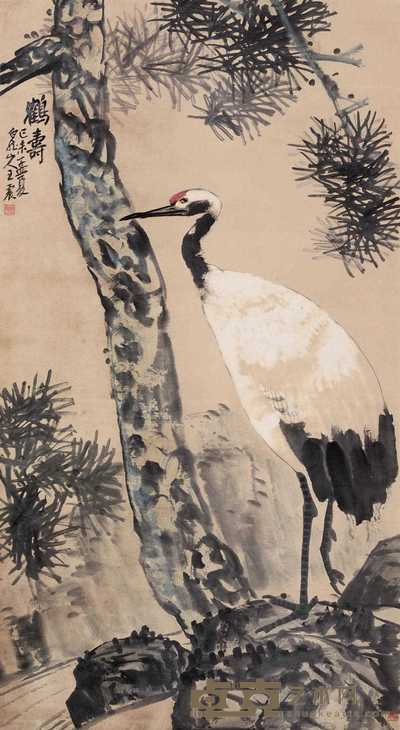 王震 1979年作 鹤寿 立轴 147×79cm